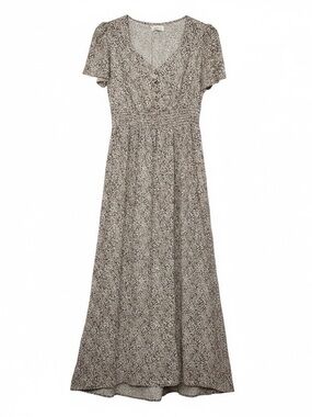 Boho Floral Print Maxi Dress Sz M Smoke Waist V-Neck